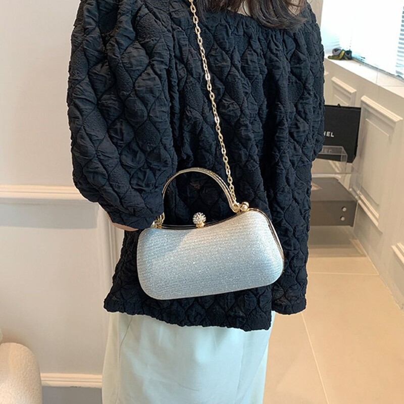 Geantă de seară circulară din mătase aurie strălucitoare, poșetă pentru banchet, decor cu strasuri, genți de umăr cu lanț, genți de mână de lux pentru petrecere pentru femei