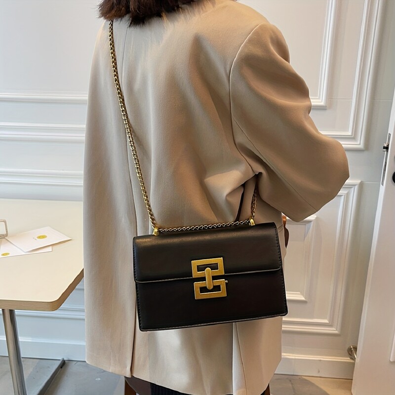 Geantă de mână clasică minimalistă, pătrată, din piele PU, cu rabat, geantă de mână și geantă de umăr pentru femei