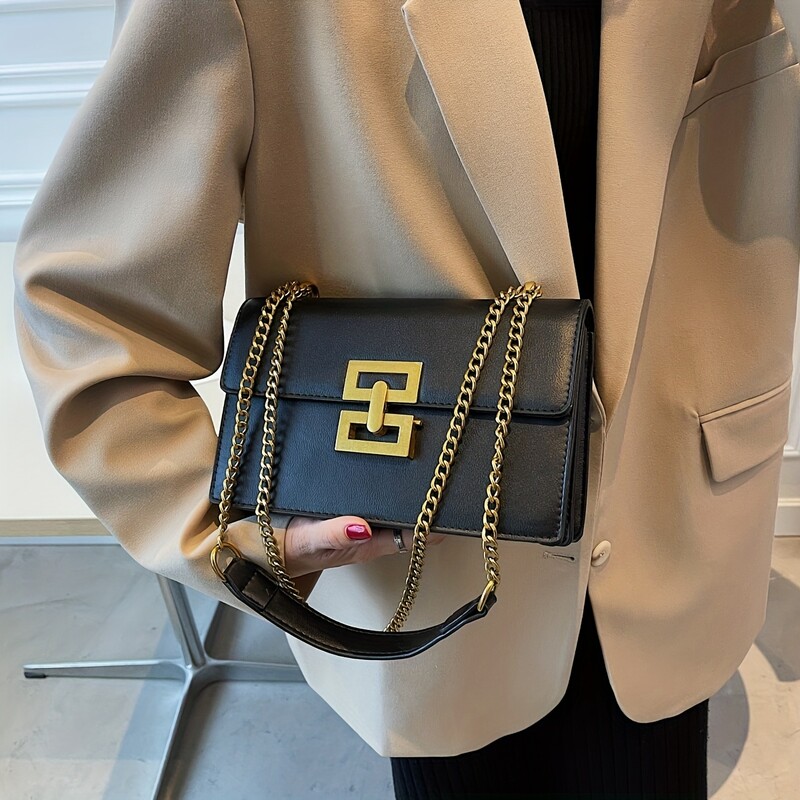 Geantă de mână clasică minimalistă, pătrată, din piele PU, cu rabat, geantă de mână și geantă de umăr pentru femei