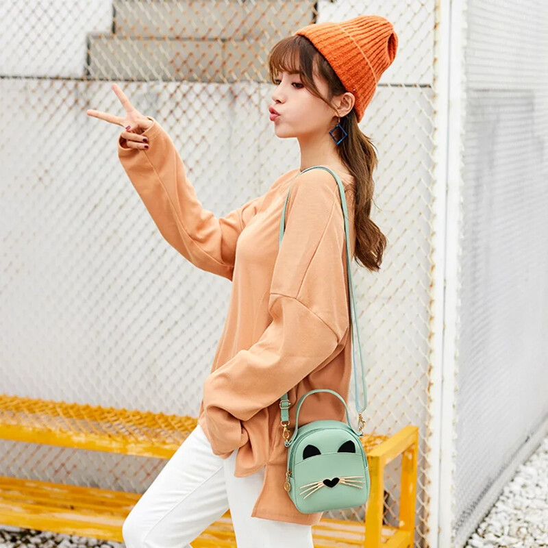 Ženska PU kožna torba preko ramena, korejski ruksak na rame sa crtanom slikom slatke mačke, mala dnevna torbica, dječji ruksak za djevojčice