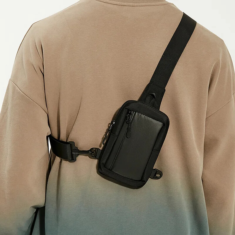 Geantă de piept pentru bărbați mici, genți de umăr pentru bărbați, genți laterale, pentru bărbați, soț, nailon, sport, negru, mini călătorie