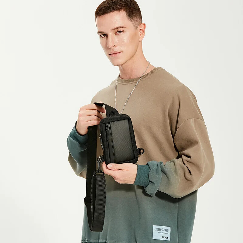 Geantă de piept pentru bărbați mici, genți de umăr pentru bărbați, genți laterale, pentru bărbați, soț, nailon, sport, negru, mini călătorie