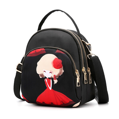 Rucsac cu imprimare la modă, pentru femei, de mare capacitate, din nailon, geantă cu mai multe straturi, genți de școală, rucsac de călătorie rezistent la apă