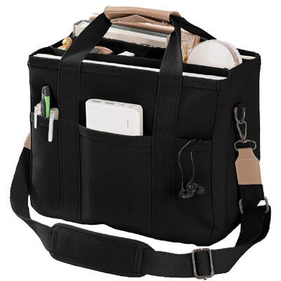 Geantă de mână ocazională din pânză pentru femei, cu buzunare multiple, geantă tote de mare capacitate, curea de umăr reglabilă, geantă casual pentru cumpărături pentru femei