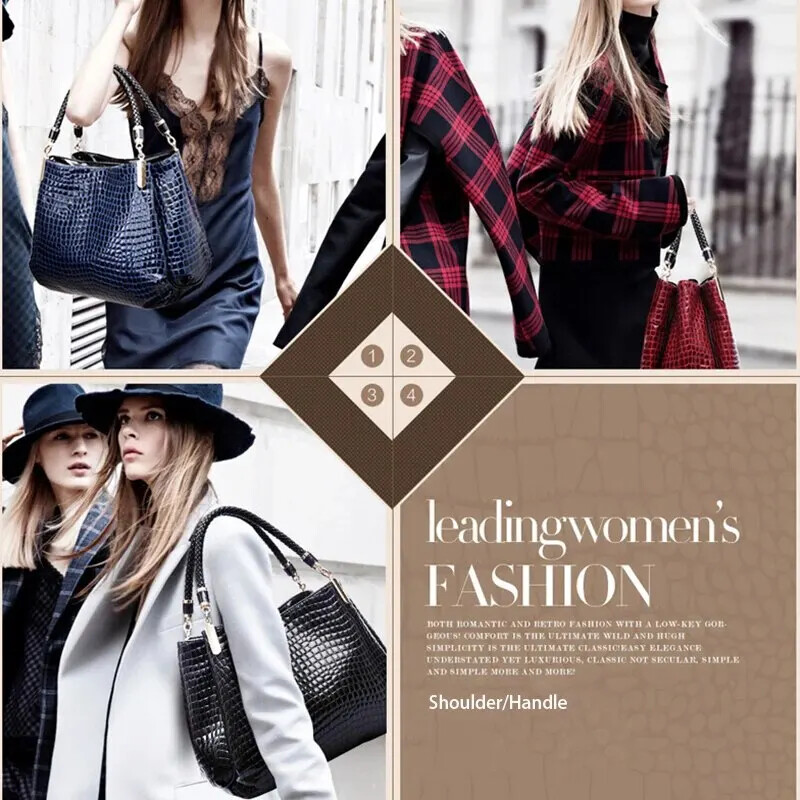 Geantă de damă Geanta de mare capacitate Naveta zilnică Geantă de umăr pentru femei cu imprimeu crocodil Geanta de mână cu față strălucitoare Cumpărături