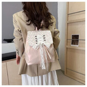 Корейски стил Y2k Сладка раница Дантелени чанти през рамо с голям капацитет PU кожена чанта за пътуване с лък Ученическа чанта