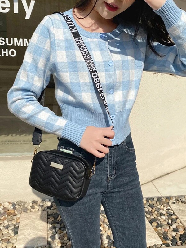 Wave Embroidery Square Bag plecu siksna ar apdrukātu lielas ietilpības plecu soma sievietēm