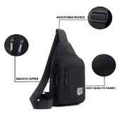 Geantă de piept cu mai multe buzunare din țesătură oxford de culoare uni, geantă de piept sport casual cu talie tăiată pentru ieșiri și naveta zilnică