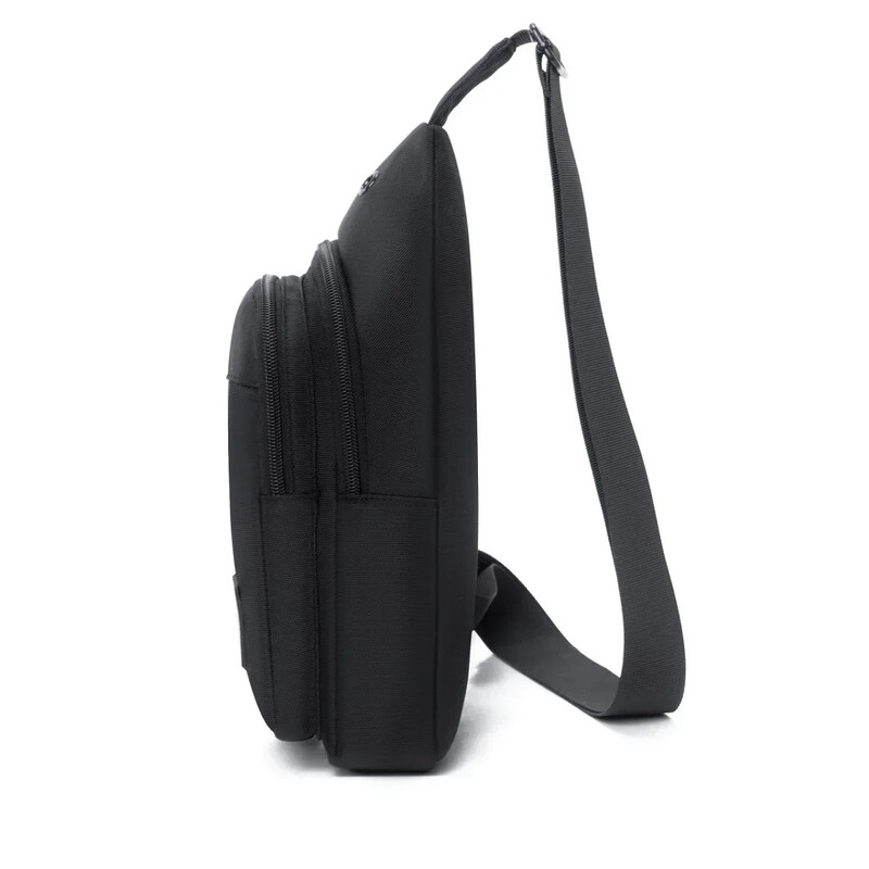 Geantă de piept cu mai multe buzunare din țesătură oxford de culoare uni, geantă de piept sport casual cu talie tăiată pentru ieșiri și naveta zilnică