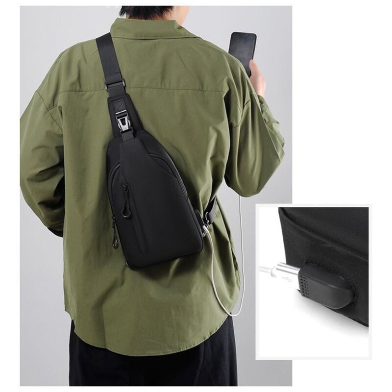 Geantă pentru piept din nailon, cu încărcare prin USB, geantă de mână ușoară, de capacitate mare, pentru călători