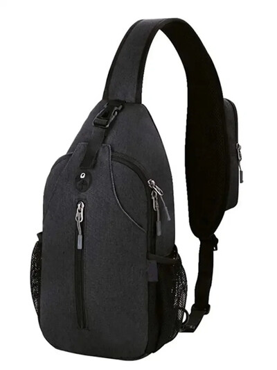 Geantă pentru bărbați, de modă, de culoare solidă, pentru piept pentru bărbați, în aer liber, ocazional, geantă de umăr cu un singur umăr, genți de umăr cu încărcare USB din nailon