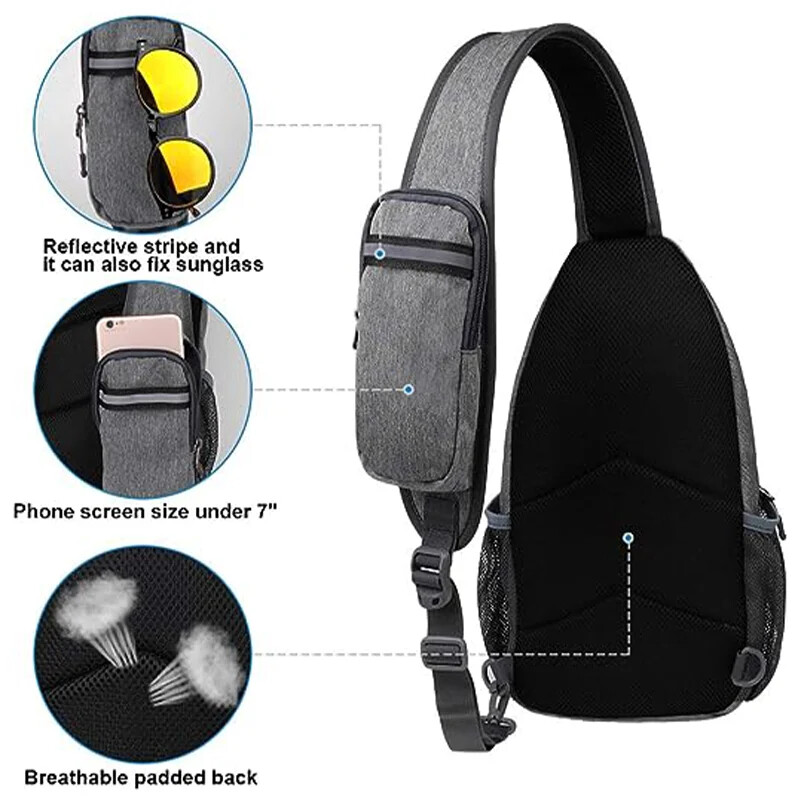 Geantă pentru bărbați, de modă, de culoare solidă, pentru piept pentru bărbați, în aer liber, ocazional, geantă de umăr cu un singur umăr, genți de umăr cu încărcare USB din nailon