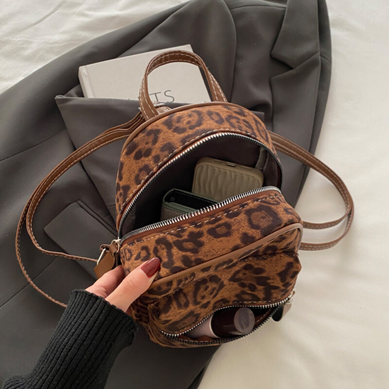 Modes, mazas sieviešu, leoparda apdrukas mugursomas neilona plecu soma studentiem vidusskolas maza grāmatu soma sievietēm, mini mugursoma, močila