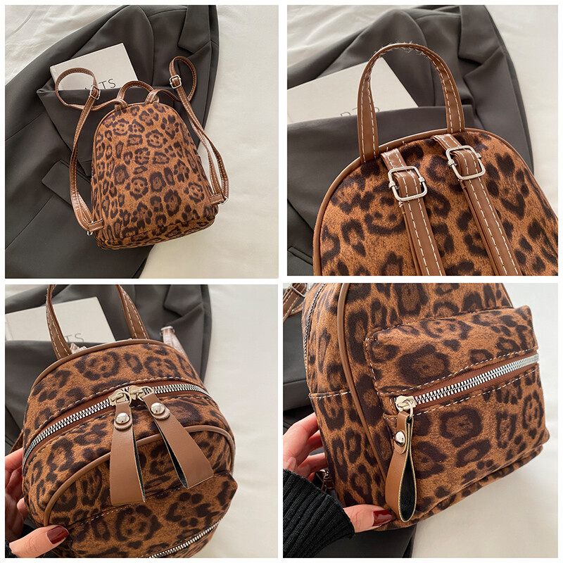 Modes, mazas sieviešu, leoparda apdrukas mugursomas neilona plecu soma studentiem vidusskolas maza grāmatu soma sievietēm, mini mugursoma, močila