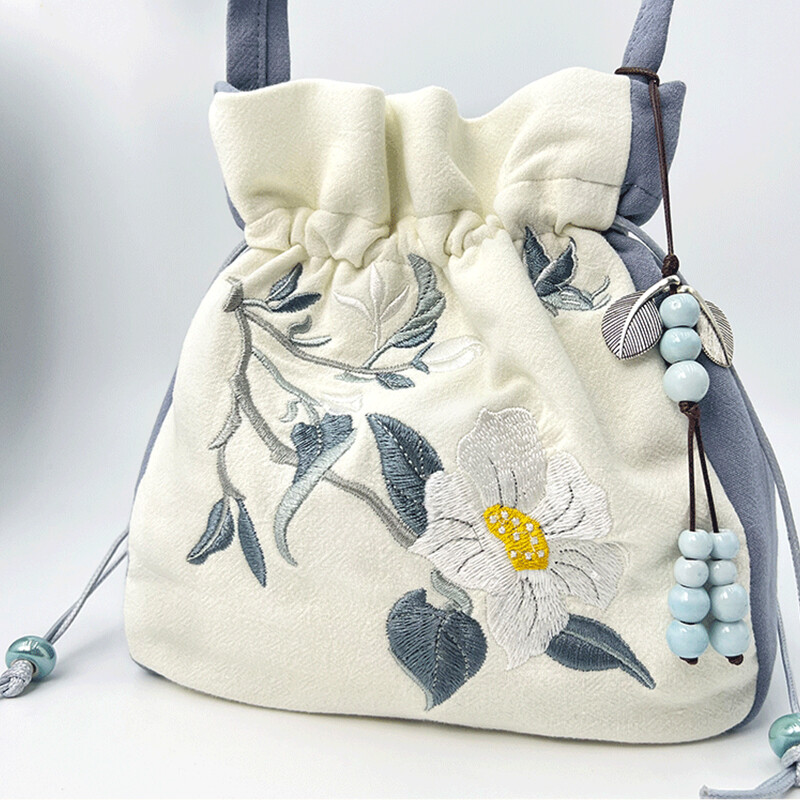 Stil chinezesc Retro cu broderie de flori Genți cu mâner superior pentru femei, cu dantelă de umăr, geantă cu șnur Poșete cu monede Genți de mână