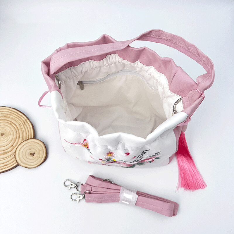 Stil chinezesc Retro cu broderie de flori Genți cu mâner superior pentru femei, cu dantelă de umăr, geantă cu șnur Poșete cu monede Genți de mână