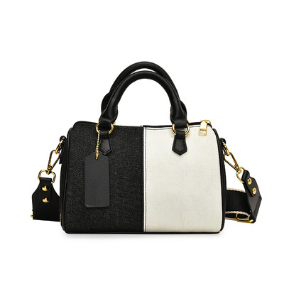 Mini genți de mână patchwork colorblock pentru femei Genți de corp încrucișate de umăr din denim Geantă Boston mică de stradă casual 2024 Poșete de designer