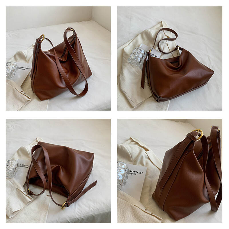 Genți de umăr casual pentru doamne Genți de cumpărături la modă Genți mari retro de culoare solidă Genți de doamnă de designer de lux Genți de doamnă cu fermoar