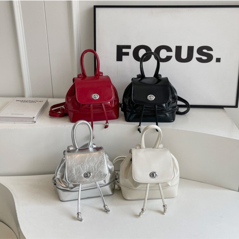 Mini Pu ādas mugursoma sievietēm 2024 Y2K korejiešu vienkārša studentu skolas soma ikdienišķa retro melna sarkana modes ceļojumu mazas mugursomas