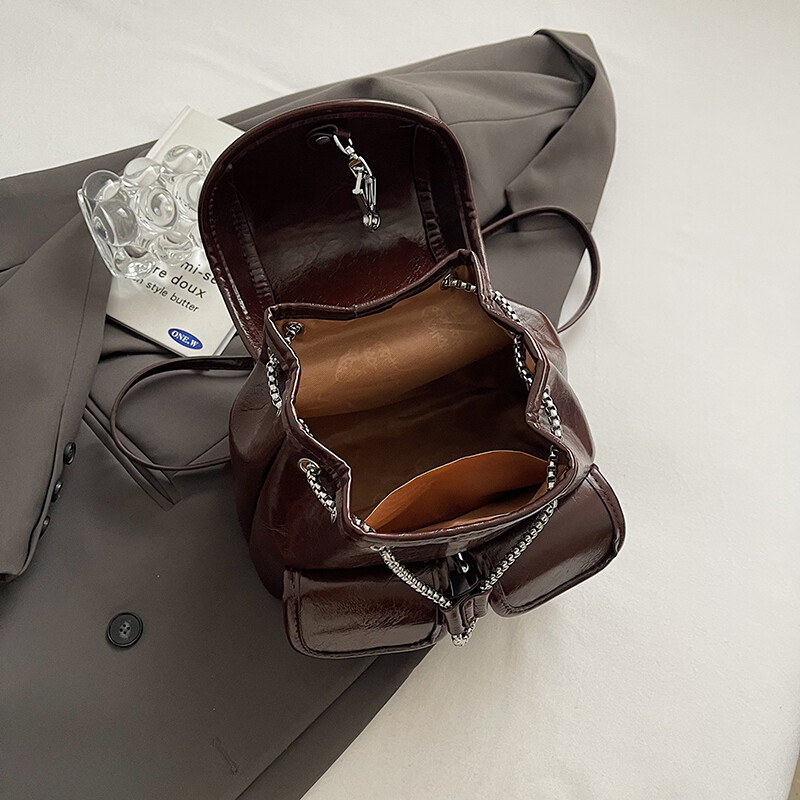 LEFTSIDE femei retro buzunare mici duble rucsacuri din piele PU 2024 iarnă Y2K rucsac de modă coreeană rucsac de călătorie pentru doamnă