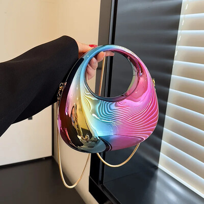 2025. g. luksusa dizaineru vakara sajūgs, dzidrs akrils, sieviešu rokassomas Modes plecu soma Pusmēness kāzu somiņas ballītēm, sieviešu somiņas