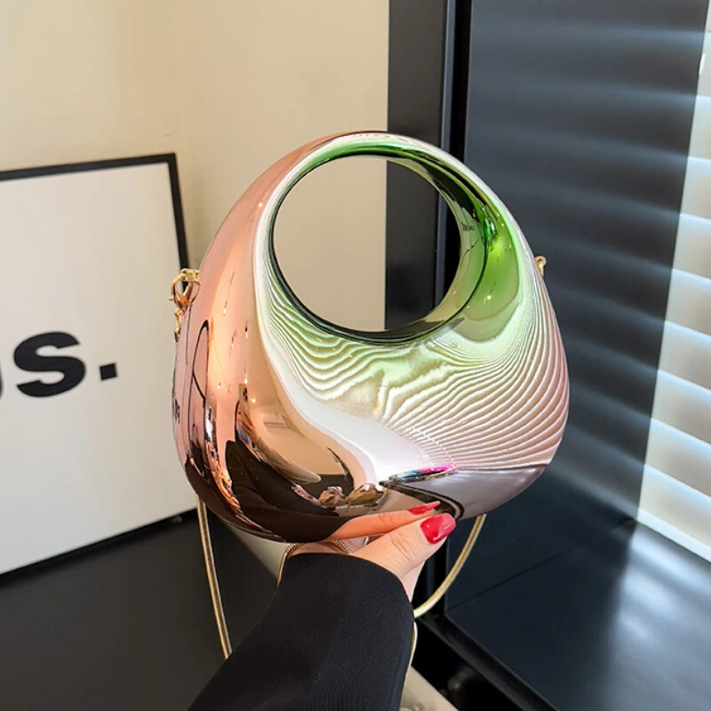 2025. g. luksusa dizaineru vakara sajūgs, dzidrs akrils, sieviešu rokassomas Modes plecu soma Pusmēness kāzu somiņas ballītēm, sieviešu somiņas