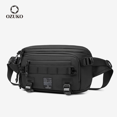 OZUKO modes vīriešu ūdensnecaurlaidīga vidukļa soma āra sporta stropu krūšu somas Tactical Fanny Pack vīriešu pusaudžu kvalitātes Crossbody soma