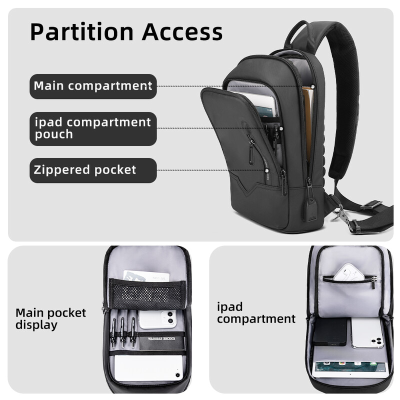 HcanKcan Geantă de umăr de modă pentru bărbați, geantă de mesager impermeabilă pentru petrecerea timpului liber, pachete sportive pentru piept pentru bărbați, geantă de călătorie cu încărcare USB