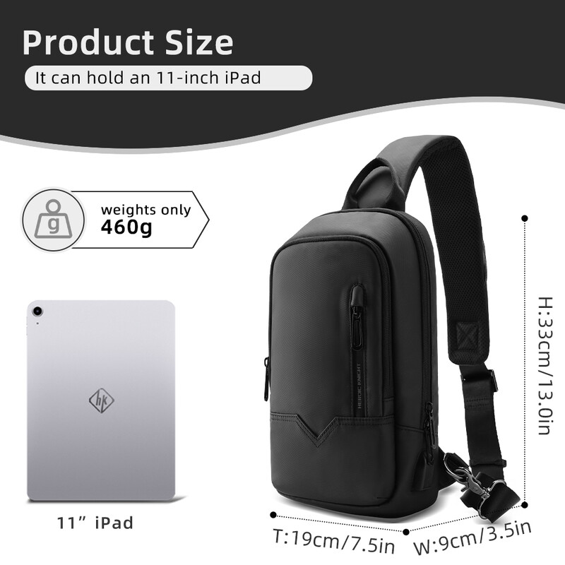 HcanKcan Geantă de umăr de modă pentru bărbați, geantă de mesager impermeabilă pentru petrecerea timpului liber, pachete sportive pentru piept pentru bărbați, geantă de călătorie cu încărcare USB