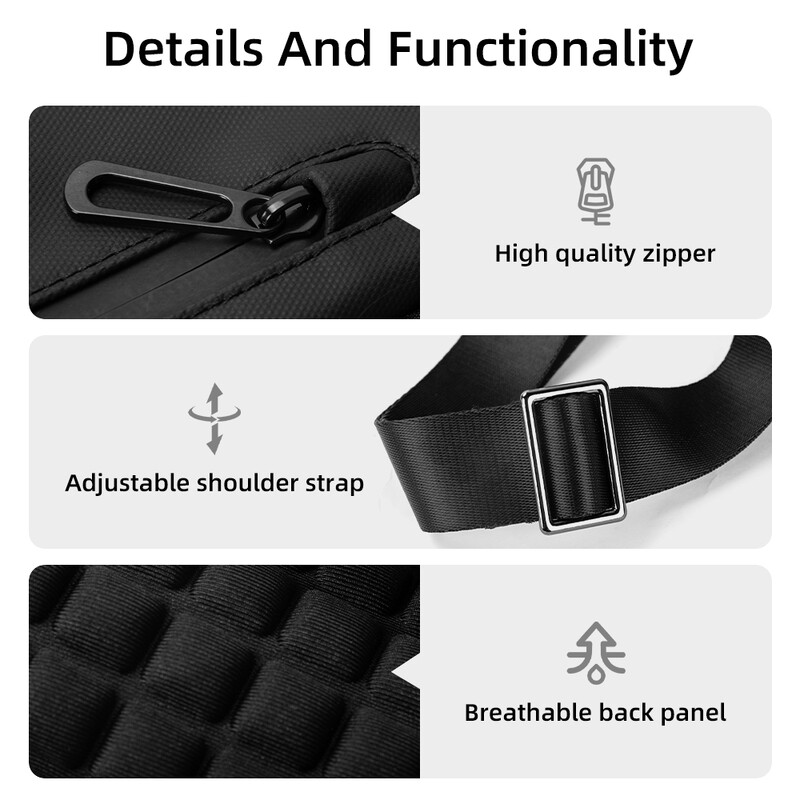 HcanKcan Geantă de umăr de modă pentru bărbați, geantă de mesager impermeabilă pentru petrecerea timpului liber, pachete sportive pentru piept pentru bărbați, geantă de călătorie cu încărcare USB