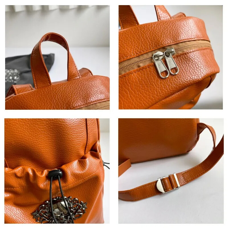 Rucsac din piele PU moale, cu personalitate la modă, stil punk, cu decor metalic cu craniu, pentru utilizare zilnică Rucsacuri mici pentru femei