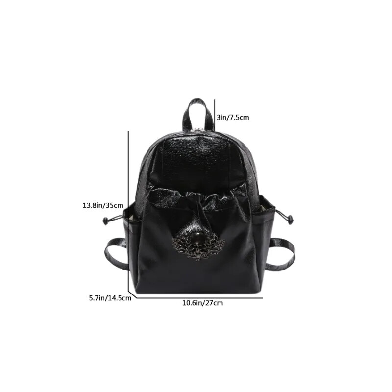 Rucsac din piele PU moale, cu personalitate la modă, stil punk, cu decor metalic cu craniu, pentru utilizare zilnică Rucsacuri mici pentru femei