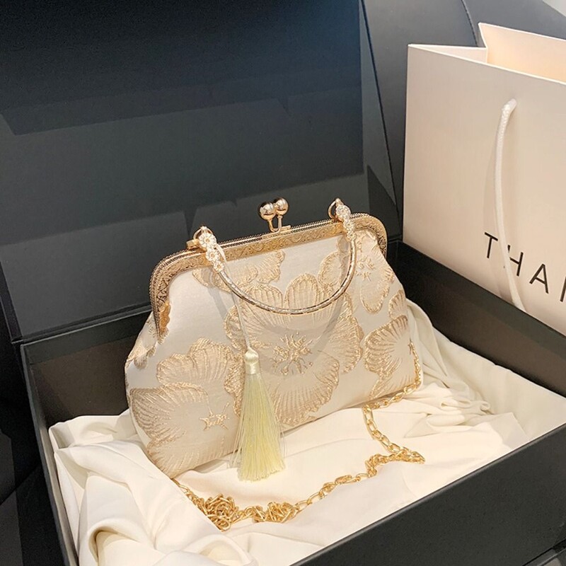 Ķīniešu stila izšūta plecu soma Eleganta rokassomiņa Retro maza kvadrātveida soma