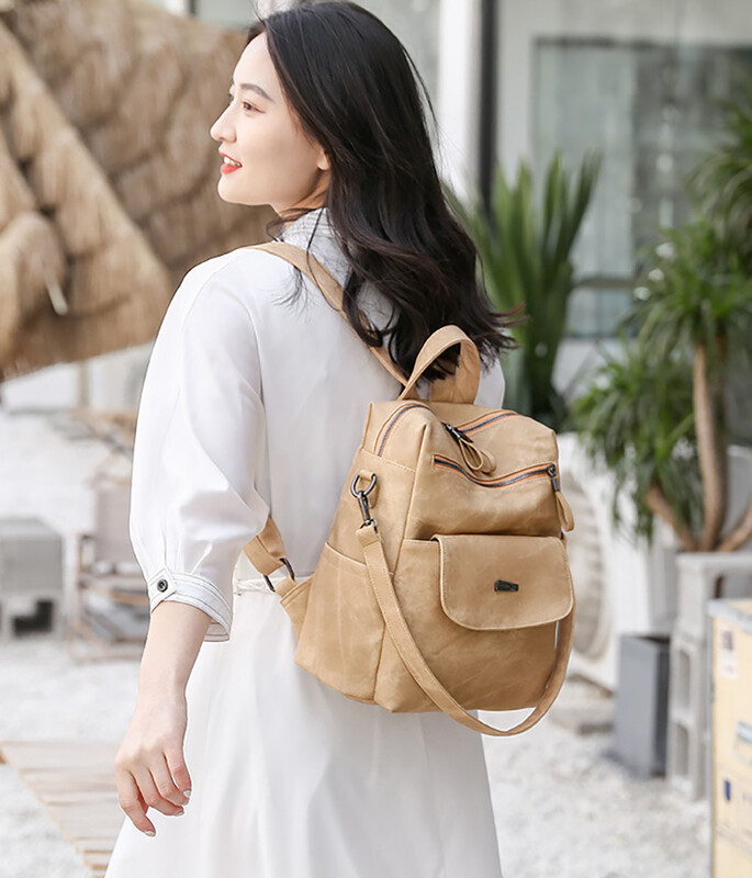 Rucsac simplu de culoare solidă Rucsac de călătorie de capacitate mare Geanta de camping pentru sporturi în aer liber Geanta de umăr din piele Rucsac pentru școală