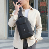 Водоустойчива чанта за през рамо Модна чанта против кражба с комбинирана ключалка Ракла с USB порт за зареждане Чанта за през рамо за пътуване Мъжка