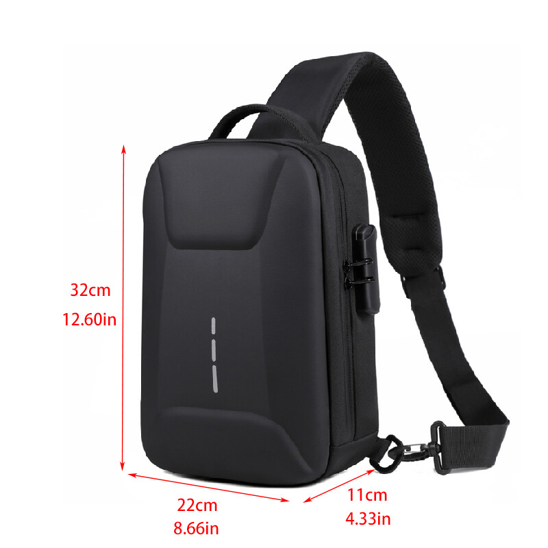 Ūdensnecaurlaidīga Crossbody Bag Mode Kombinēta bloķēšanas lādes komplekti ar USB uzlādes portu Ceļojumu uzglabāšanas plecu soma vīriešiem