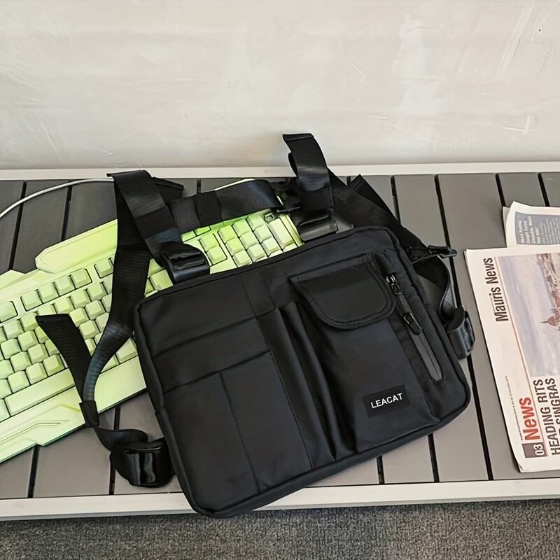 „Leacat“ hip-hopo taktinės gatvės mados ypatybės Pilkas armijos žalias krūtinės krepšys Vyriškas reguliuojamas kišeninis sportinės liemenės krepšys