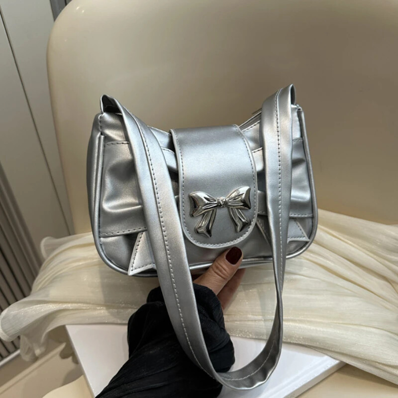 Geantă de umăr cu fundă la modă Geantă de mână ocazională Geantă de subrat Genți de navetă zilnică Geantă de damă pentru banchet din piele PU Genți pentru femei de afaceri