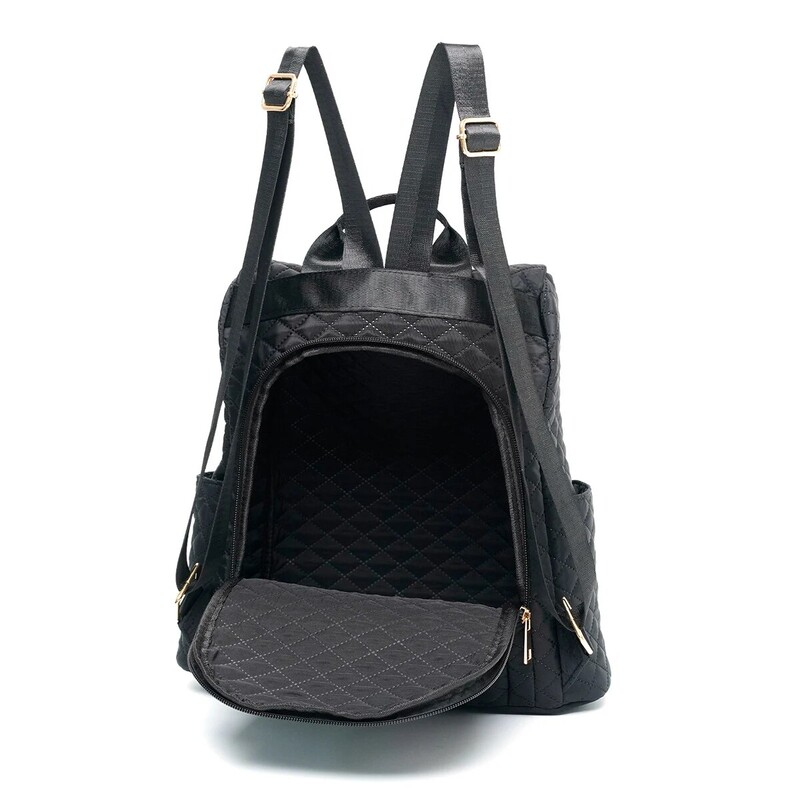 Rucsac negru pentru femei, rezistent la apă, durabil, cu design matlasat, rucsac de modă Rucsac antifurt