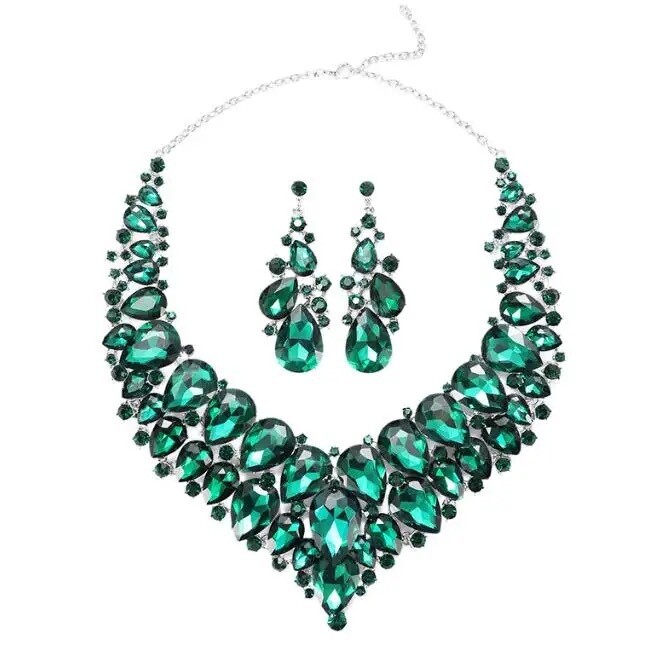 Eiropas un Amerikas pārspīlēto līgavu rotu komplekts, kaklarota, auskari, afrikāņu kaklarota, kleita, vakara sieviešu aksesuāri, vairumtirdzniecības ražotājs