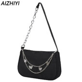 Modne ženske jednobojne male torbe ispod pazuha. Najlonske torbe za slobodno vrijeme na rame s leptir lancem, četvrtaste torbice s patentnim zatvaračem