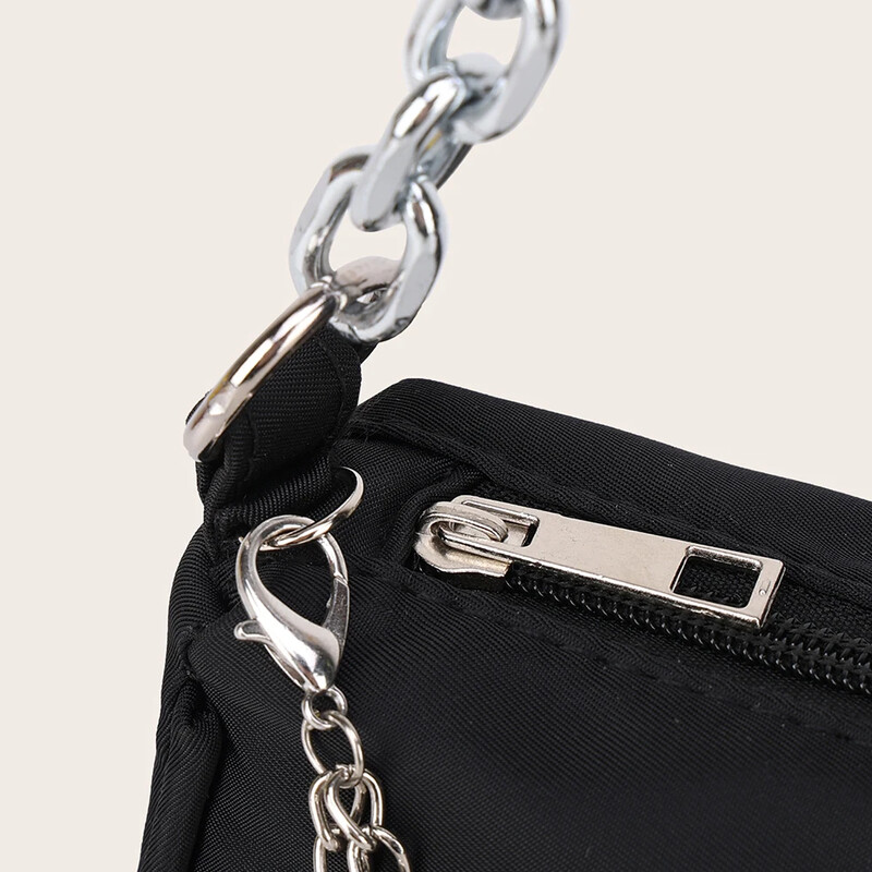 Modne ženske jednobojne male torbe ispod pazuha. Najlonske torbe za slobodno vrijeme na rame s leptir lancem, četvrtaste torbice s patentnim zatvaračem