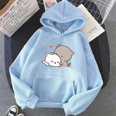 Peach Cat Kawaii Clothing Aesthetic Hoodie 2021. Slatki ružičasti gornji dijelovi Preveliki sweatshirt ženski crtići s printom Unisex Topla ulična odjeća