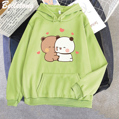 Panda Bear Aranyos Rajzfilm pulóverek Bubu Dudu Kawaii Ruházat Lányok Laza pulóverek Tavaszi/Őszi rózsaszín hosszú ujjú zseb Harajuku