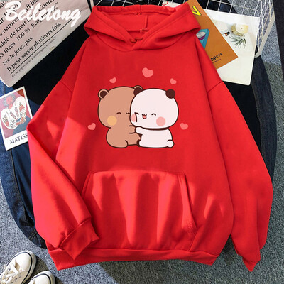 Panda Bear Aranyos Rajzfilm pulóverek Bubu Dudu Kawaii Ruházat Lányok Laza pulóverek Tavaszi/Őszi rózsaszín hosszú ujjú zseb Harajuku