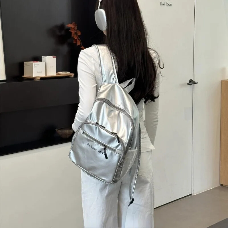 Rucsac cu umăr pentru navetă, din nailon argintiu, de mare capacitate