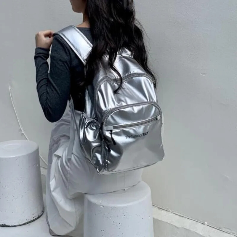 Rucsac cu umăr pentru navetă, din nailon argintiu, de mare capacitate