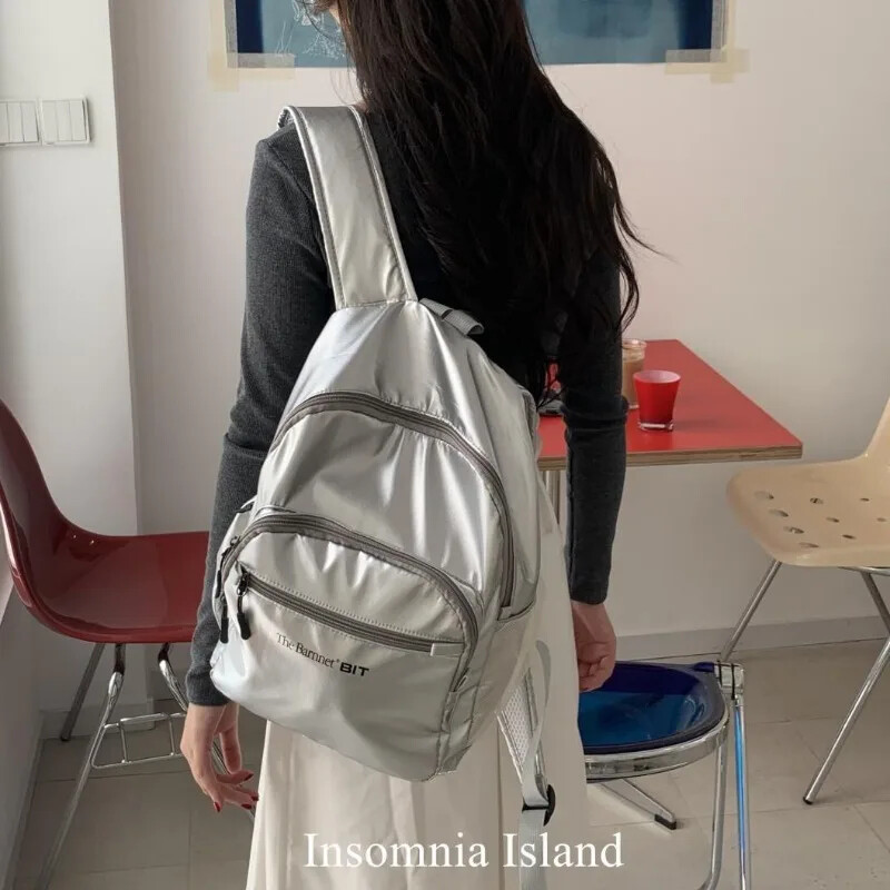 Rucsac cu umăr pentru navetă, din nailon argintiu, de mare capacitate