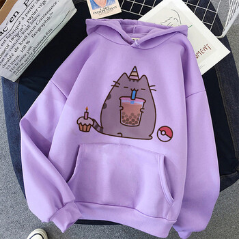 Hot The Pusheen Cat Hoodie Дамска/мъжка мода Kawaii Корейски суичър Harajuku Унисекс 90-те анимационни дрехи с качулка Женски