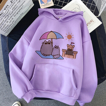 Hot The Pusheen Cat Hoodie Дамска/мъжка мода Kawaii Корейски суичър Harajuku Унисекс 90-те анимационни дрехи с качулка Женски